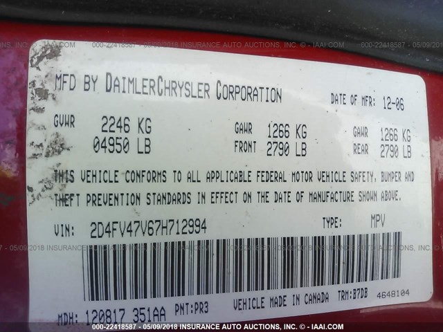 2D4FV47V67H712994 - 2007 DODGE MAGNUM SXT RED photo 9