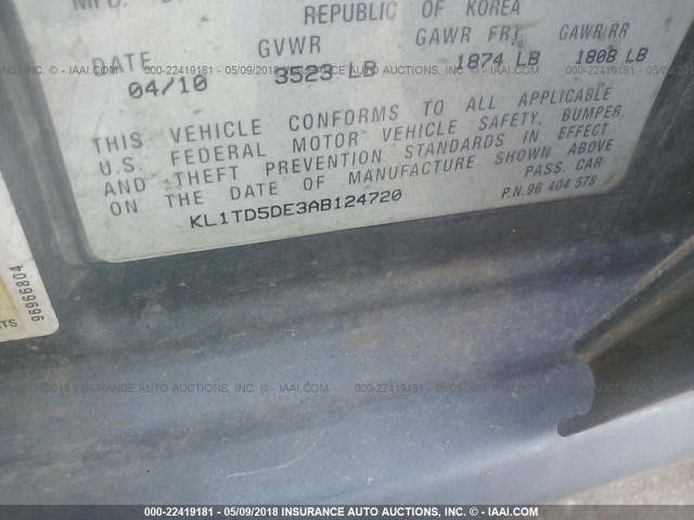 KL1TD5DE3AB124720 - 2010 CHEVROLET AVEO LS/LT 绿色 照片 9