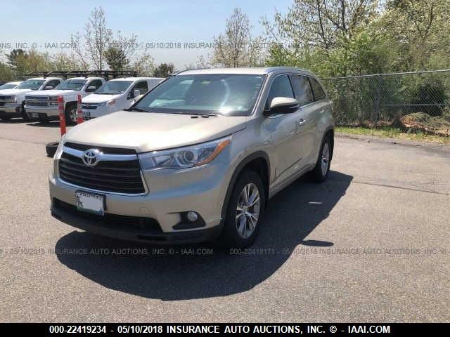 5TDJKRFH9FS185106 - 2015 TOYOTA HIGHLANDER XLE Champagne photo 2