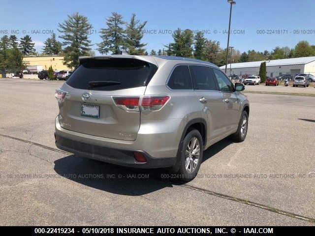 5TDJKRFH9FS185106 - 2015 TOYOTA HIGHLANDER XLE Champagne photo 4