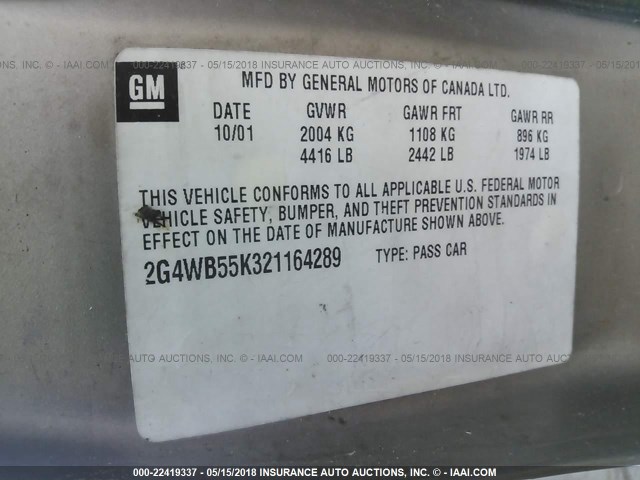 2G4WB55K321164289 - 2002 BUICK REGAL LS 棕色 照片 9