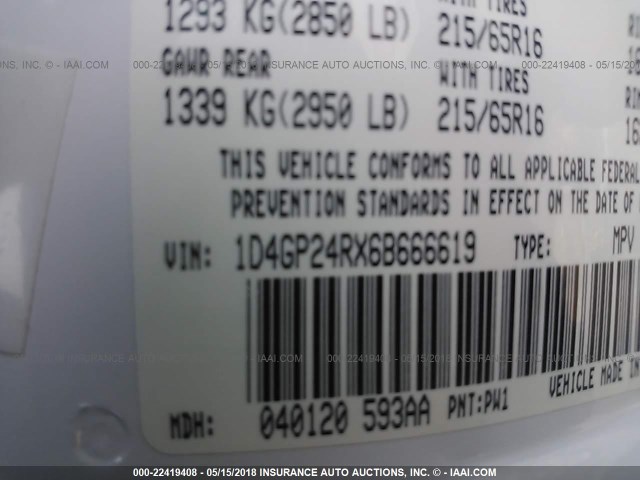 1D4GP24RX6B666619 - 2006 DODGE GRAND CARAVAN SE WHITE photo 9