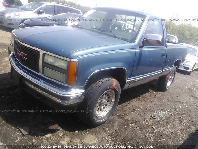 1GTEK14KXNZ523434 - 1992 GMC SIERRA K1500 BLUE photo 2