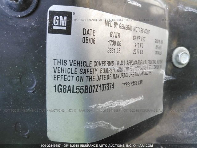 1G8AL55B07Z107374 - 2007 SATURN ION LEVEL 3 SILVER photo 9