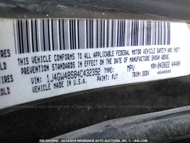 1J4GW48S84C432392 - 2004 JEEP GRAND CHEROKEE LAREDO/COLUMBIA/FREEDOM 灰色 照片 9