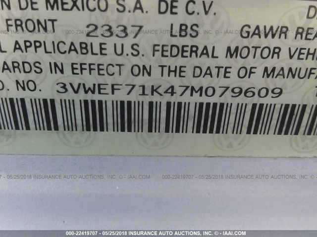 3VWEF71K47M079609 - 2007 VOLKSWAGEN JETTA WOLFSBURG 银色 照片 9