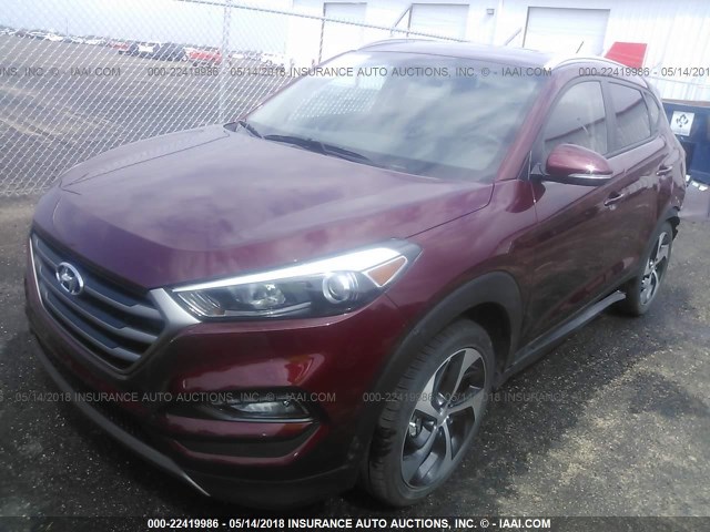 KM8J33A27GU202250 - 2016 HYUNDAI TUCSON LIMITED/SPORT AND ECO/SE MAROON photo 2