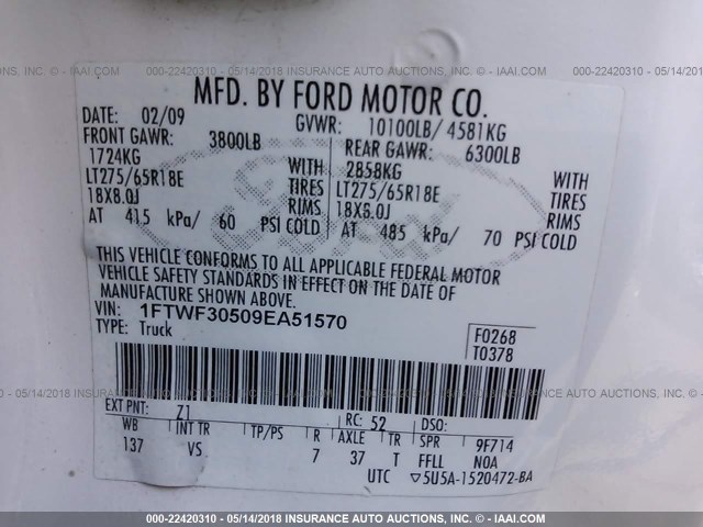 1FTWF30509EA51570 - 2009 FORD F350 SUPER DUTY WHITE photo 10