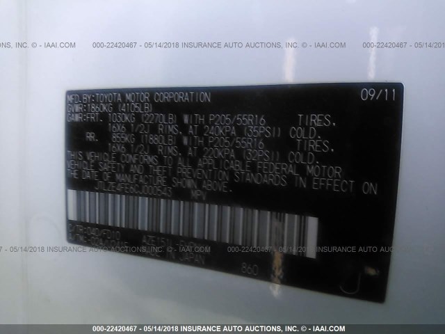 JTLZE4FE6CJ000543 - 2012 TOYOTA SCION XB თეთრი ფოტო 9