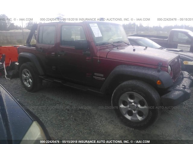 1C4BJWDGXCL232138 - 2012 JEEP WRANGLER UNLIMITE SPORT MAROON photo 1