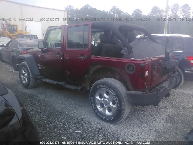 1C4BJWDGXCL232138 - 2012 JEEP WRANGLER UNLIMITE SPORT MAROON photo 3