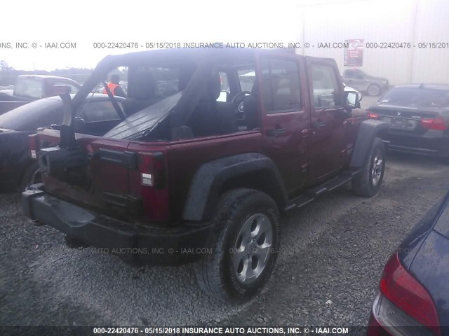 1C4BJWDGXCL232138 - 2012 JEEP WRANGLER UNLIMITE SPORT MAROON photo 4