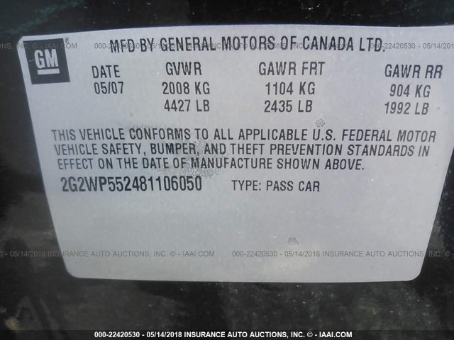 2G2WP552481106050 - 2008 PONTIAC GRAND PRIX BLACK photo 9