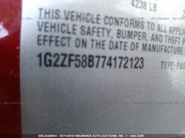 1G2ZF58B774172123 - 2007 PONTIAC G6 VALUE LEADER/BASE RED photo 9