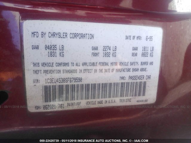 1C3EU4538SF679590 - 1995 CHRYSLER LEBARON GTC Qırmızı foto 9