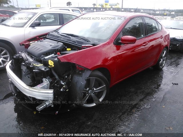 1C3CDFEB3GD555255 - 2016 DODGE DART GT RED photo 2