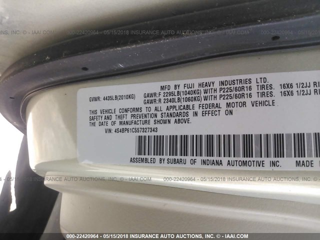 4S4BP61C557327343 - 2005 SUBARU LEGACY OUTBACK 2.5I Champagne photo 9