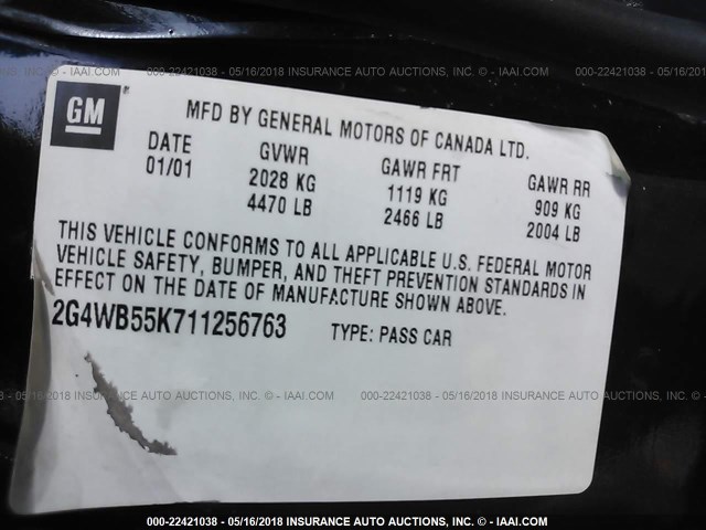 2G4WB55K711256763 - 2001 BUICK REGAL LS 黑色 照片 9