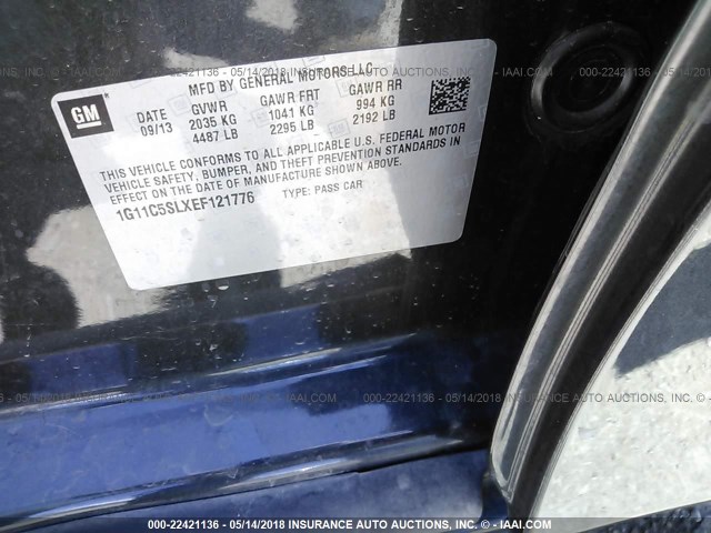 1G11C5SLXEF121776 - 2014 CHEVROLET MALIBU 1LT ნაცრისფერი ფოტო 9