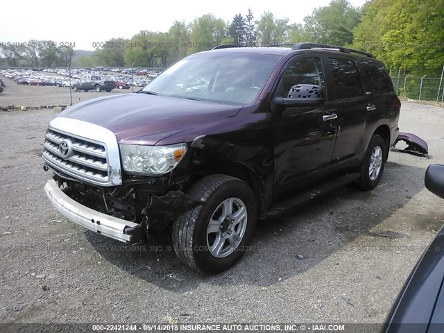 5TDBY68A48S018642 - 2008 TOYOTA SEQUOIA LIMITED MAROON photo 2