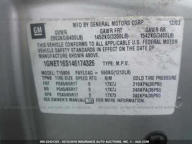 1GNET16S146174326 - 2004 CHEVROLET TRAILBLAZER EXT LS/EXT LT SILVER photo 9