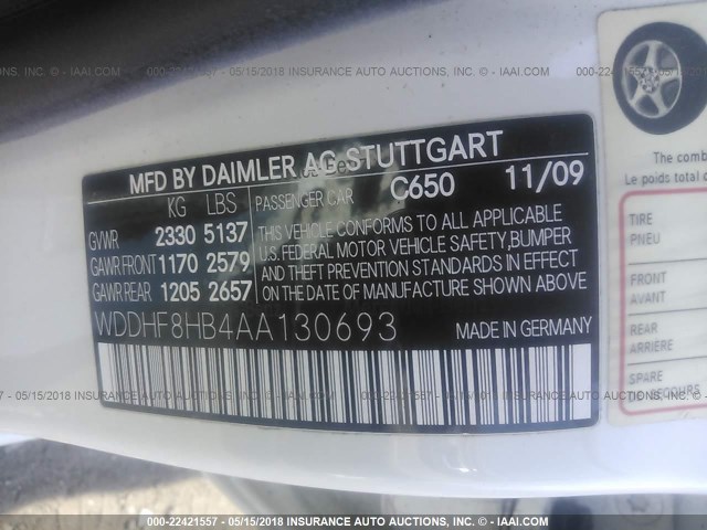 WDDHF8HB4AA130693 - 2010 MERCEDES-BENZ E 350 4MATIC WHITE photo 9