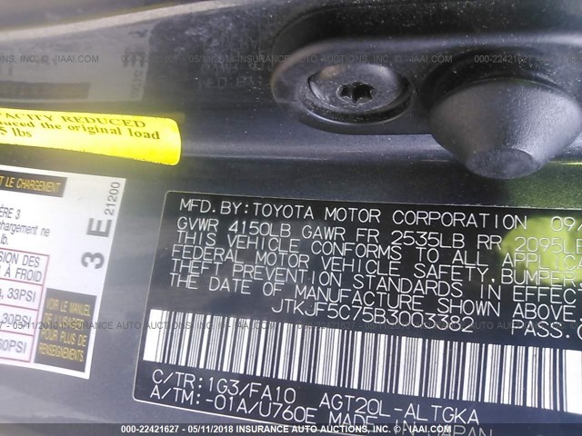 JTKJF5C75B3003382 - 2011 TOYOTA SCION TC 灰色 照片 9