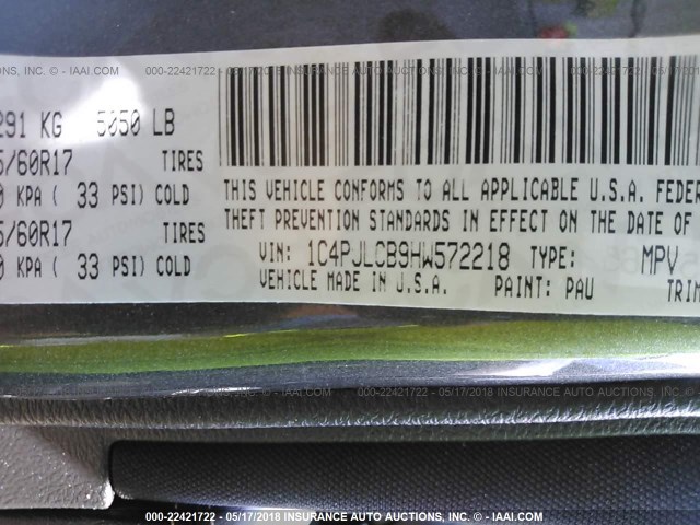 1C4PJLCB9HW572218 - 2017 JEEP CHEROKEE LATITUDE Boz foto 9