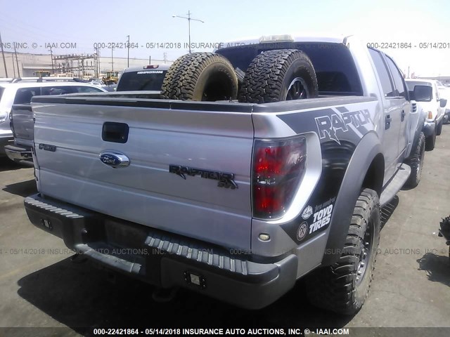 1FTFW1R65BFA62516 - 2011 FORD F150 SVT RAPTOR SILVER photo 4