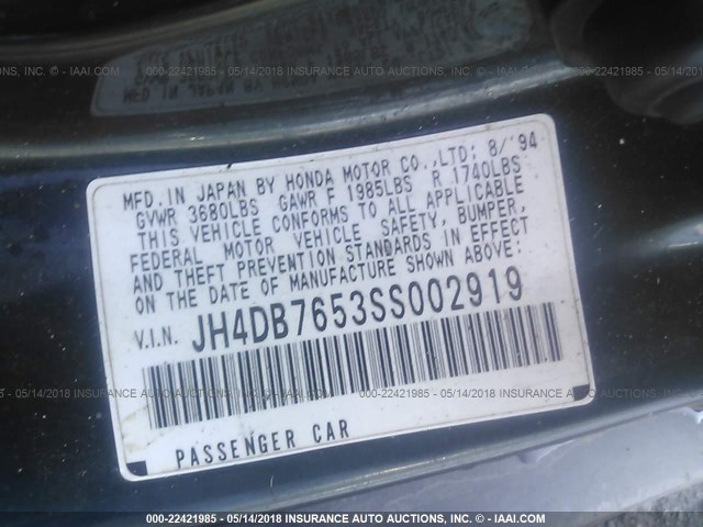 JH4DB7653SS002919 - 1995 ACURA INTEGRA LS GREEN photo 9