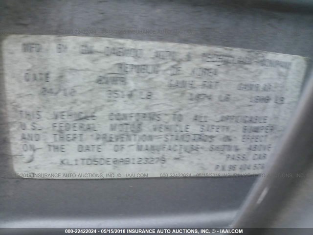 KL1TD5DE0AB123279 - 2010 CHEVROLET AVEO LS/LT 灰色 照片 9