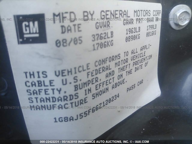 1G8AJ55F66Z120234 - 2006 SATURN ION LEVEL 2 Qara foto 9