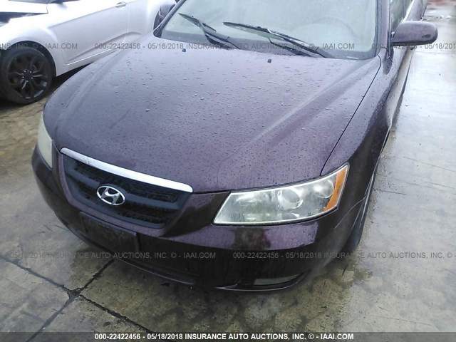 5NPEU46F96H124938 - 2006 HYUNDAI SONATA GLS/LX BURGUNDY photo 6