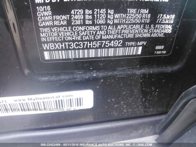 WBXHT3C37H5F75492 - 2017 BMW X1 XDRIVE28I შავი ფოტო 9