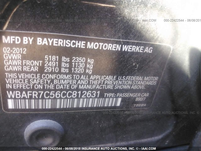 WBAFR7C56CC812631 - 2012 BMW 535 I BLACK photo 9