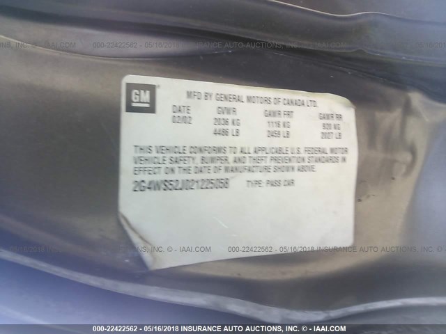 2G4WS52J021225058 - 2002 BUICK CENTURY CUSTOM Pewter photo 9