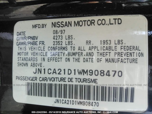 JN1CA21D1WM908470 - 1998 NISSAN MAXIMA GLE/GXE/SE BLACK photo 9