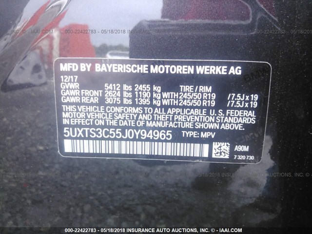 5UXTS3C55J0Y94965 - 2018 BMW X3 XDRIVE30I Մոխրագույն լուսանկար 9