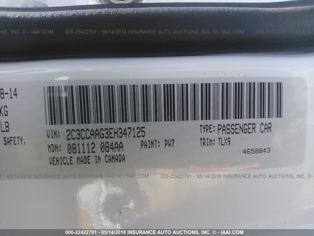2C3CCAAG3EH347125 - 2014 CHRYSLER 300 WHITE photo 9