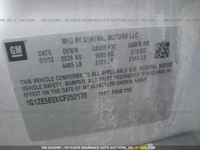 1G1ZE5E0XCF252170 - 2012 CHEVROLET MALIBU LTZ 银色 照片 9