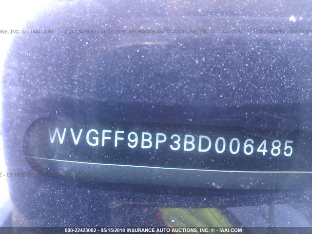 WVGFF9BP3BD006485 - 2011 VOLKSWAGEN TOUAREG V6 BLACK photo 9