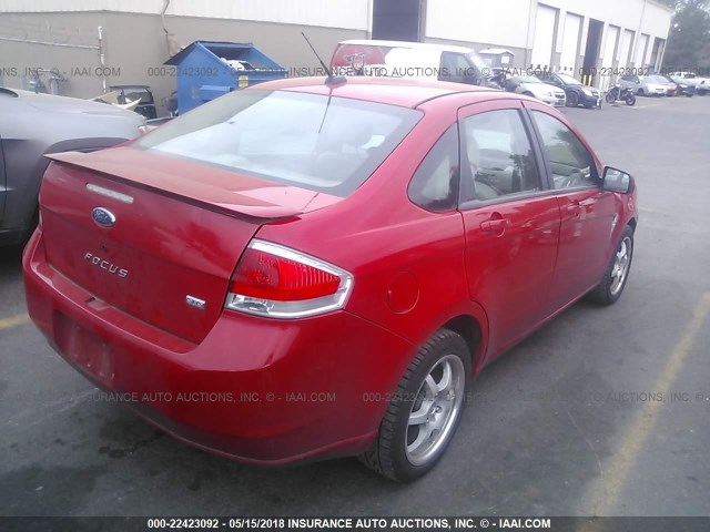 1FAHP35NX8W170420 - 2008 FORD FOCUS SE/SEL/SES RED photo 4