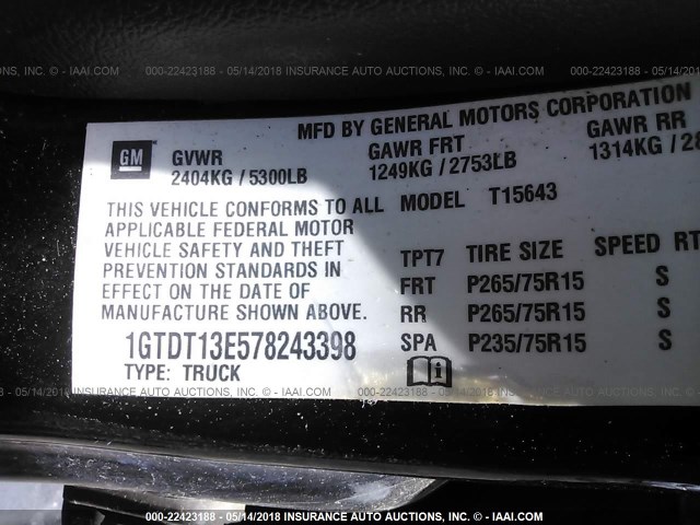 1GTDT13E578243398 - 2007 GMC CANYON BLACK photo 9