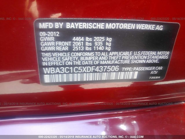 WBA3C1C5XDF437506 - 2013 BMW 328 I SULEV RED photo 9