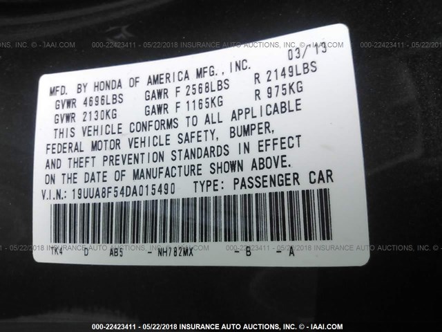 19UUA8F54DA015490 - 2013 ACURA TL TECH Մոխրագույն լուսանկար 9