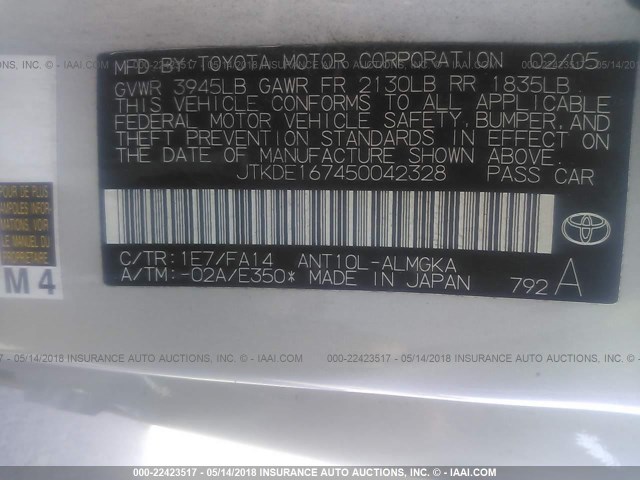 JTKDE167450042328 - 2005 TOYOTA SCION TC 银色 照片 9