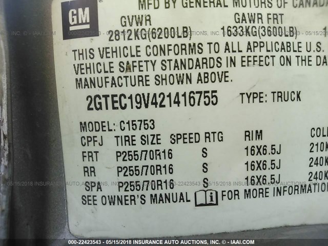 2GTEC19V421416755 - 2002 GMC NEW SIERRA C1500 TAN photo 9