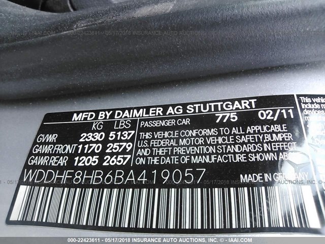 WDDHF8HB6BA419057 - 2011 MERCEDES-BENZ E 350 4MATIC SILVER photo 9