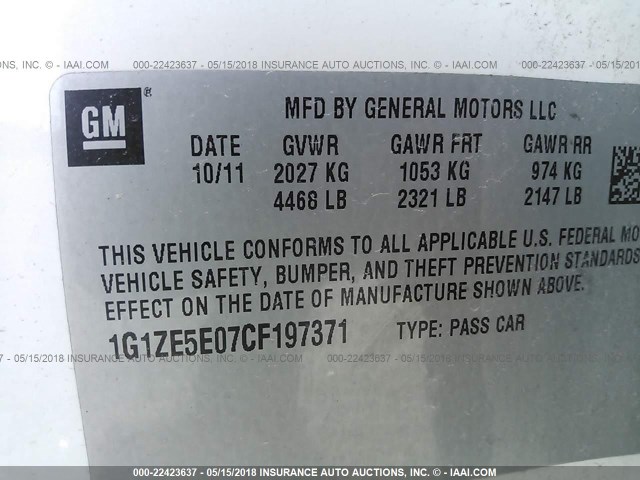 1G1ZE5E07CF197371 - 2012 CHEVROLET MALIBU LTZ 白色 照片 9