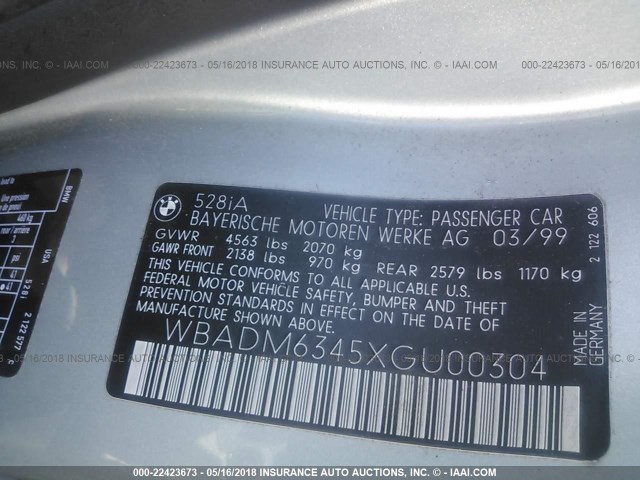 WBADM6345XGU00304 - 1999 BMW 528 I AUTOMATIC Açıq mavi foto 9